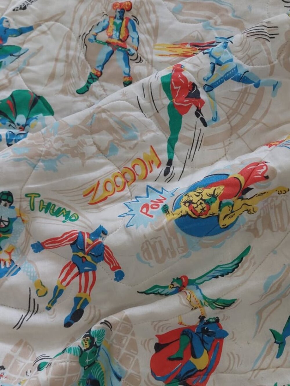 Vintage 70s Retro Superhero Comic Book Novelty Print Twin Cotton Comforter Quilt